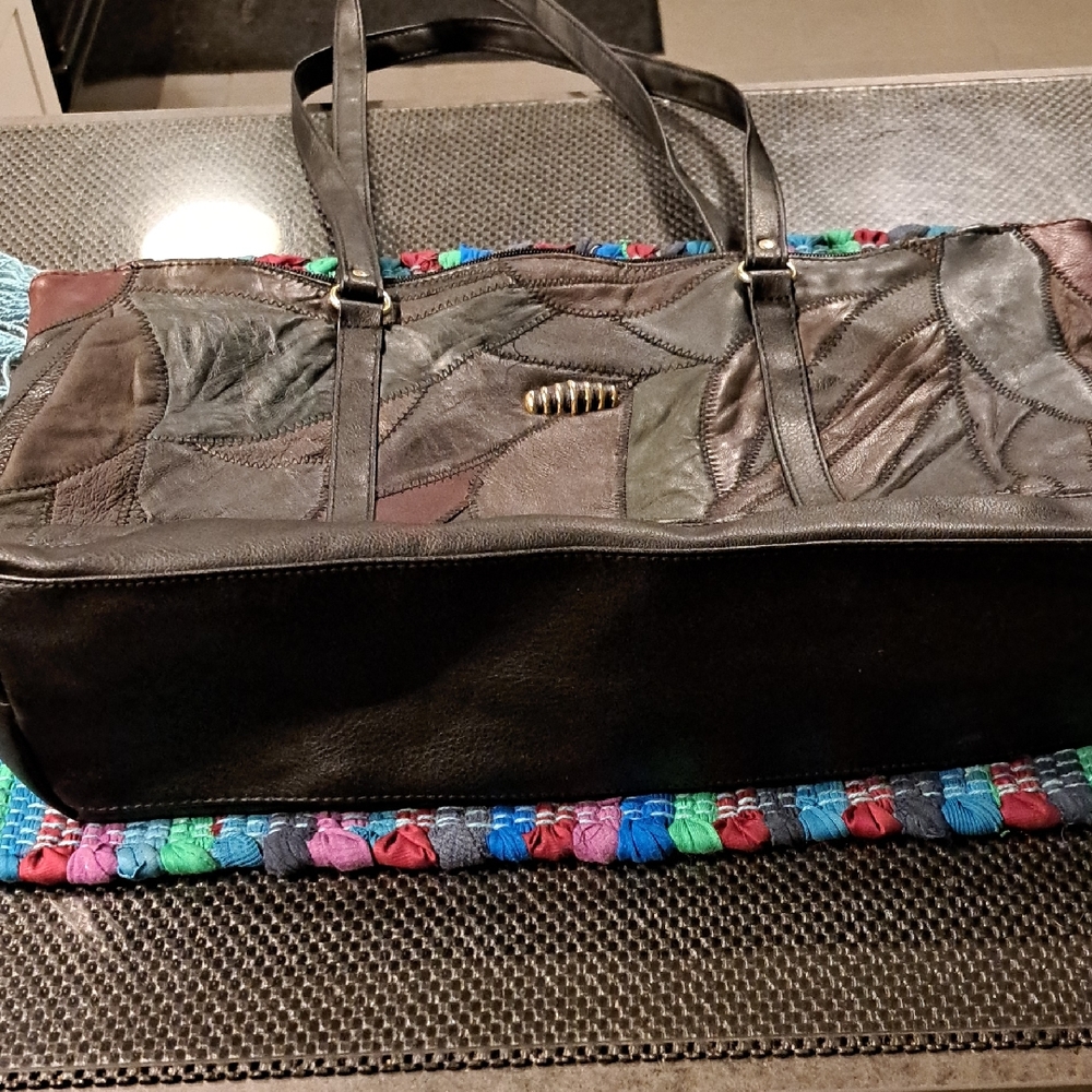 Elegant Patchwork Leather Tote - Black and Brown-Multi-Color